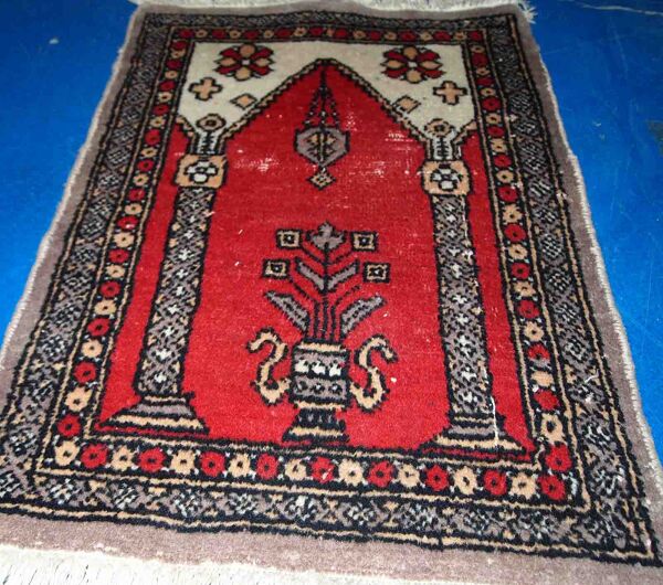 Vintage pakistani carpet lahore handmade 46cm x 64cm 1950s, 1c764