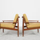 Midcentury Danish pair of easy chairs in teak by Arne Vodder for Glostrup