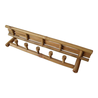 Wall coat rack 5 hooks bamboo shelf 65 cm deco entrance hall