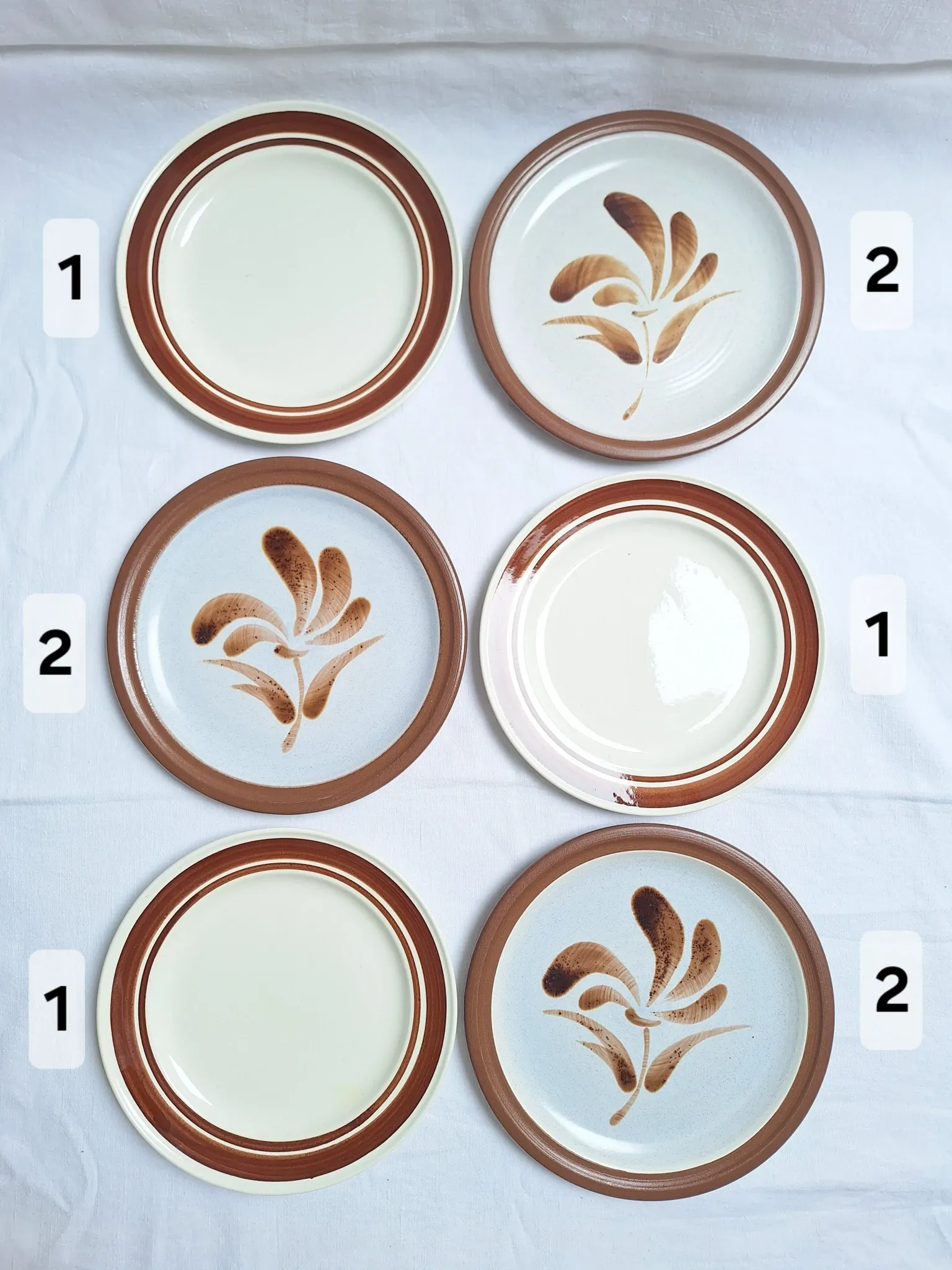 Brown flower-patterned plates from the 1970s.