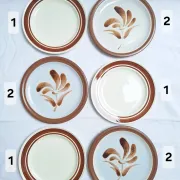 Brown flower-patterned plates from the 1970s.