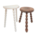 Two vintage tripod solid wood stools