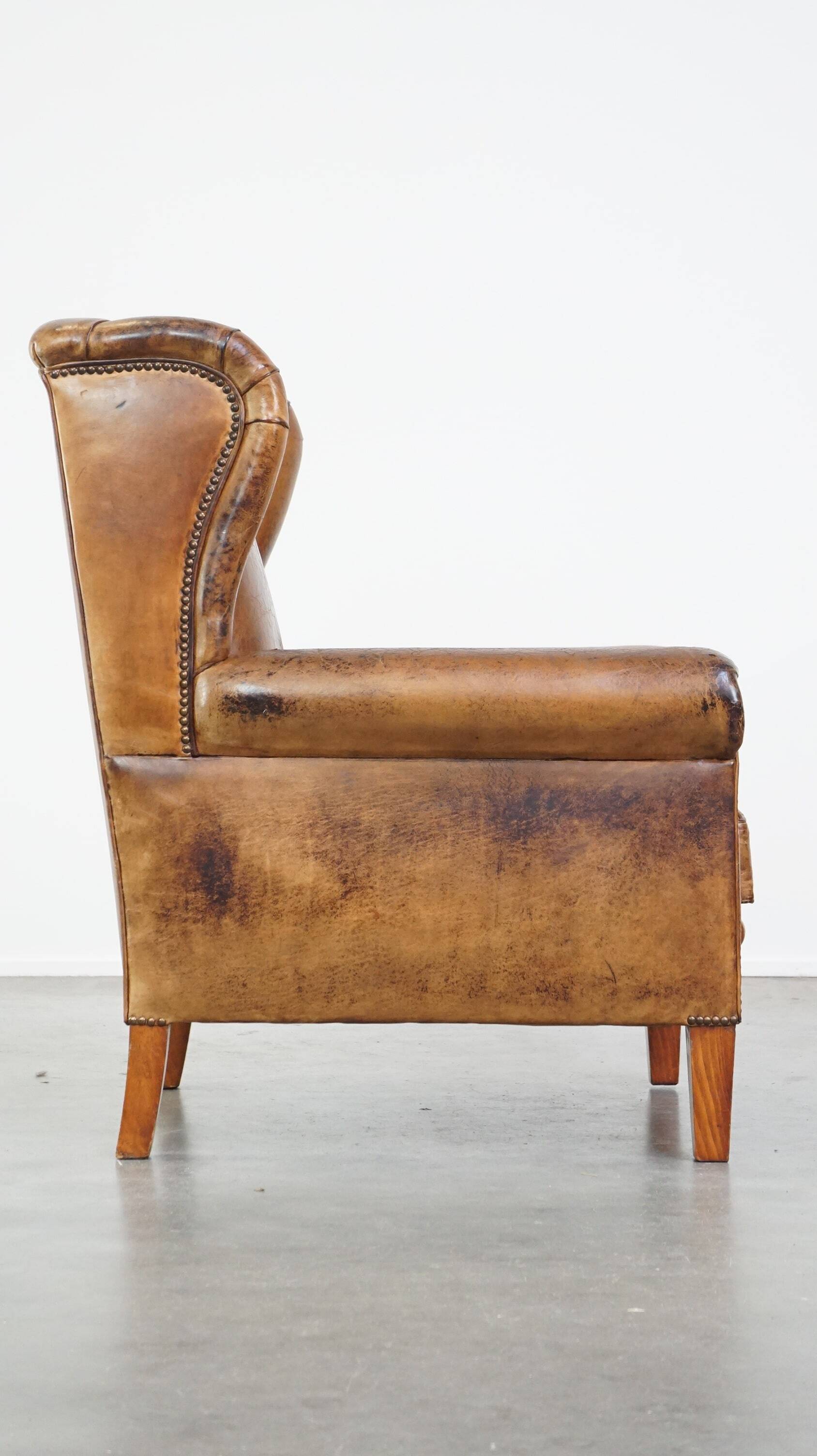 Sheepskin leather wing chair