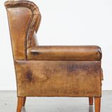 Sheepskin leather wing chair