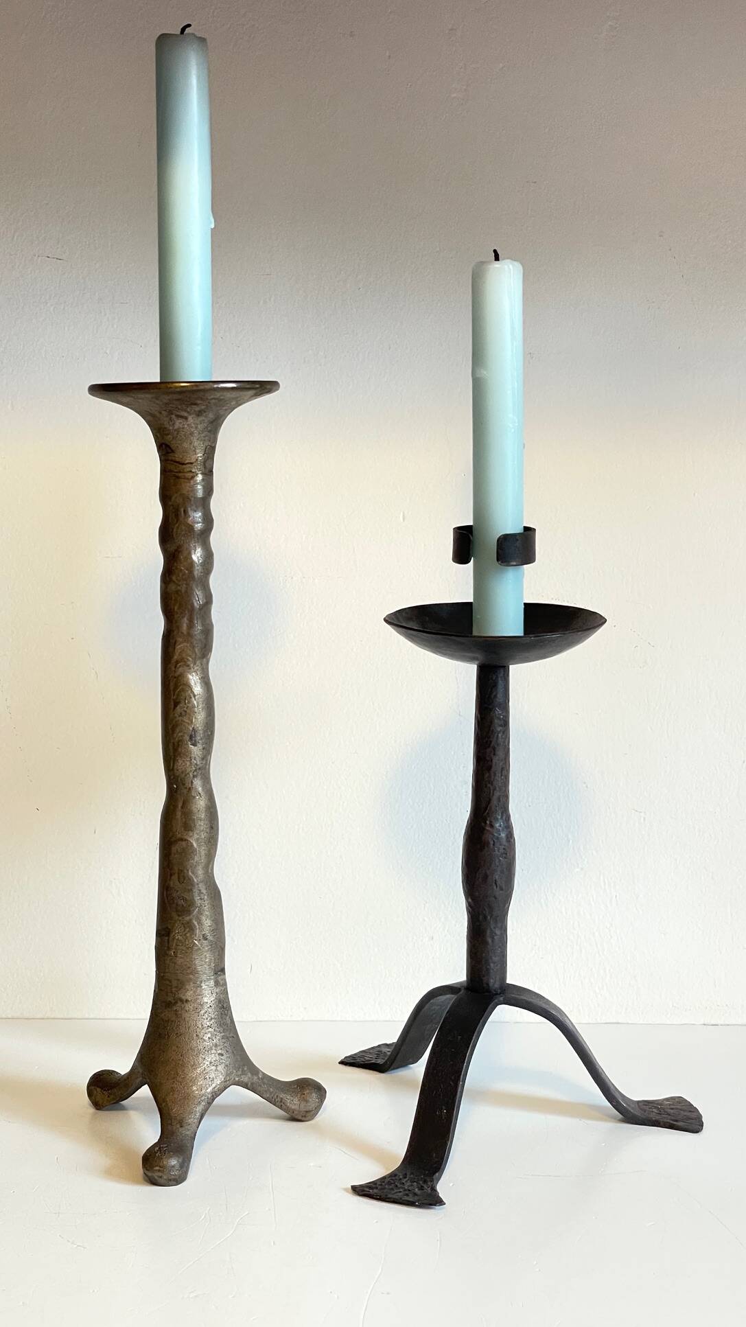 Pair of Brutalist Vintage Steel Candlesticks