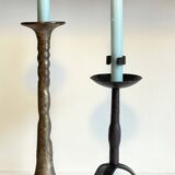 Pair of Brutalist Vintage Steel Candlesticks