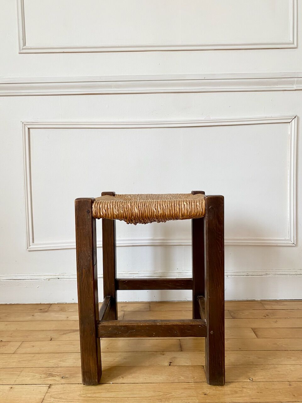 Wooden stool and antique straw