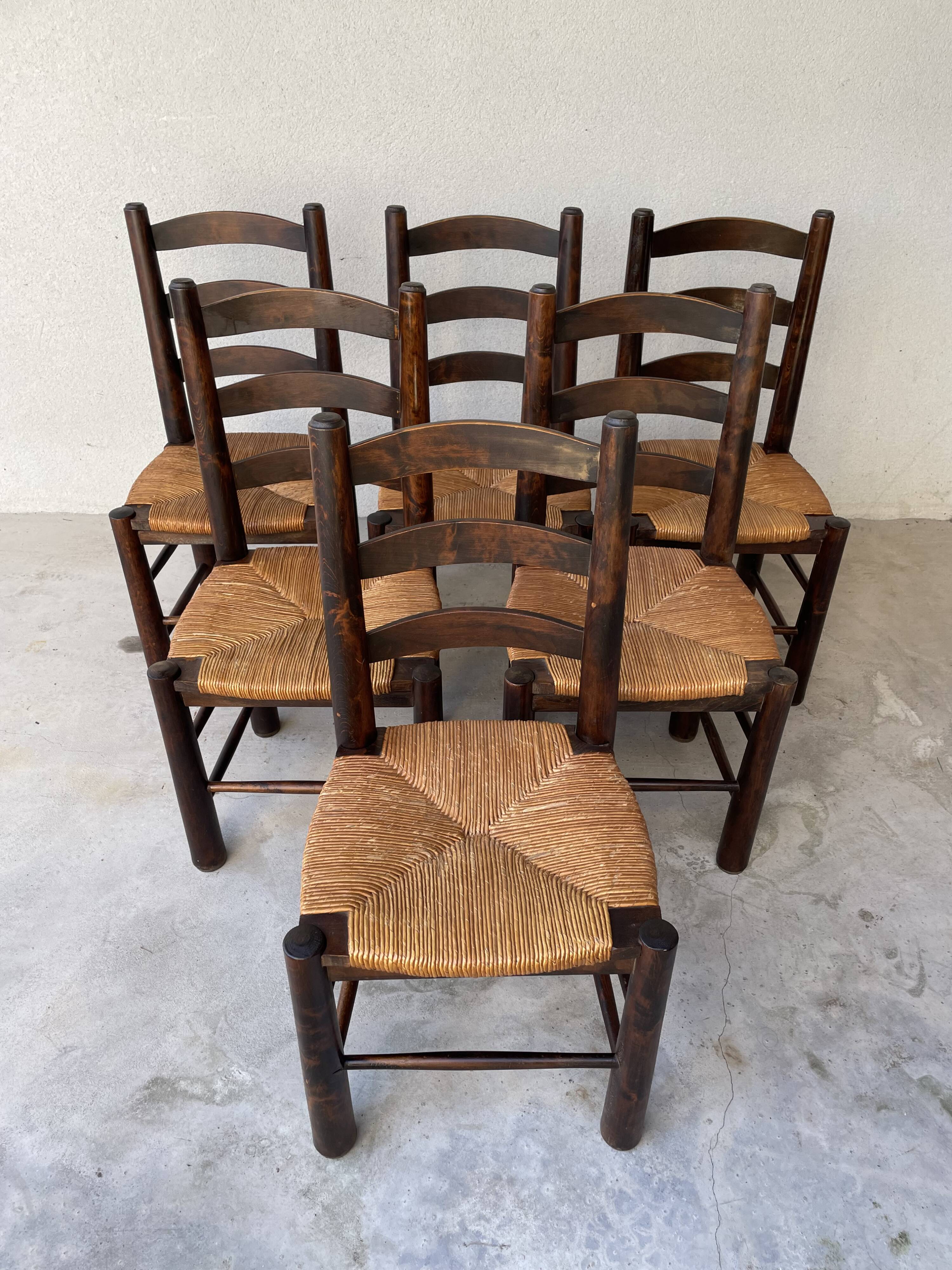 6 Brutalist Georges Robert chairs c.1950