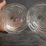 2 bougeoirs Art Déco Vallerysthal en verre pressé, 1920‑1950