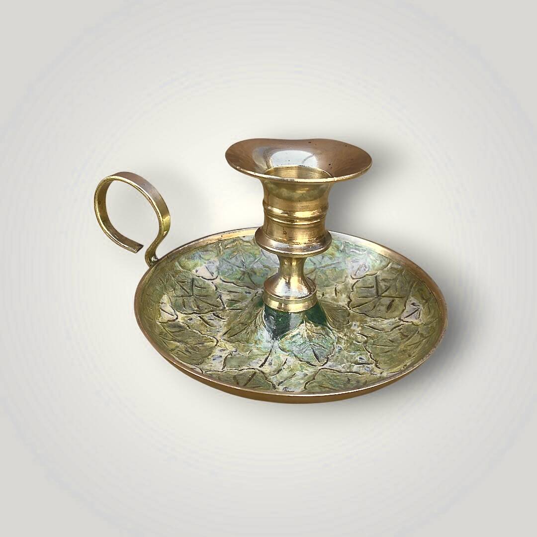 Pair of cloisonné brass cellar rat candlesticks – 1960s