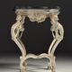 French side table hand-carved wood with marble top