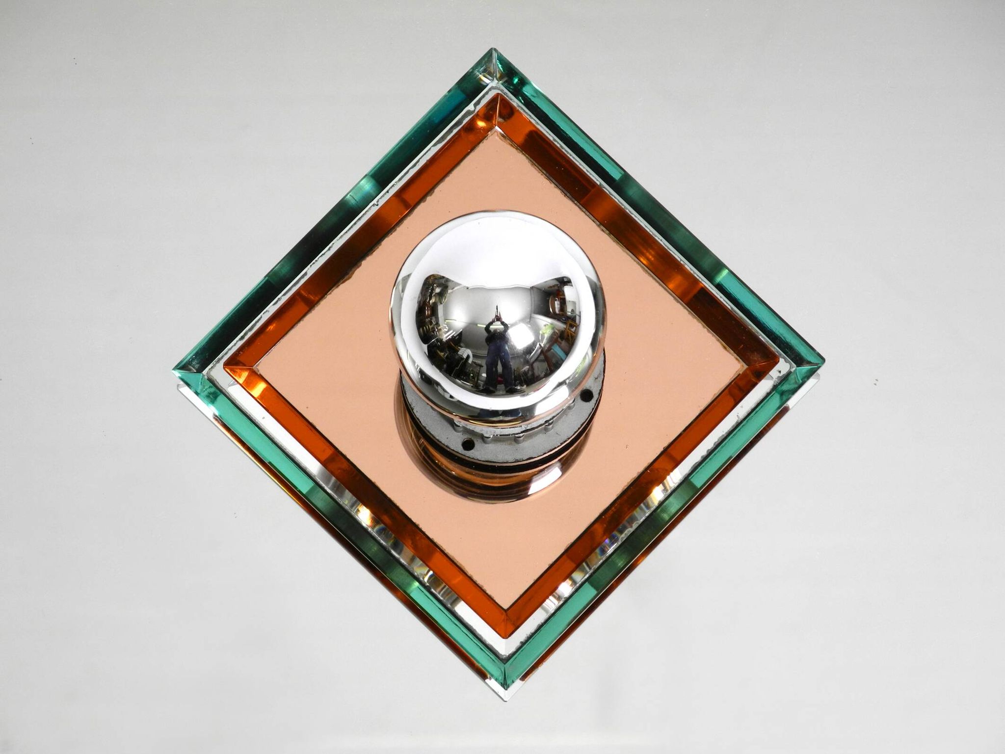 Stunning  large 1980s Italian mirror ceiling lamp in Postmodern design