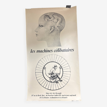 Affiche originale Les machines célibataires 1976 Musée des Arts Décoratifs 80 x 45 cm en TBE