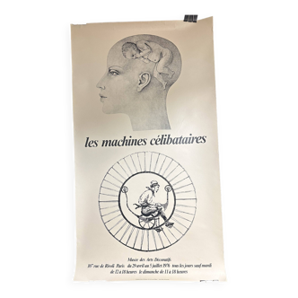 Affiche originale Les machines célibataires 1976 Musée des Arts Décoratifs 80 x 45 cm en TBE