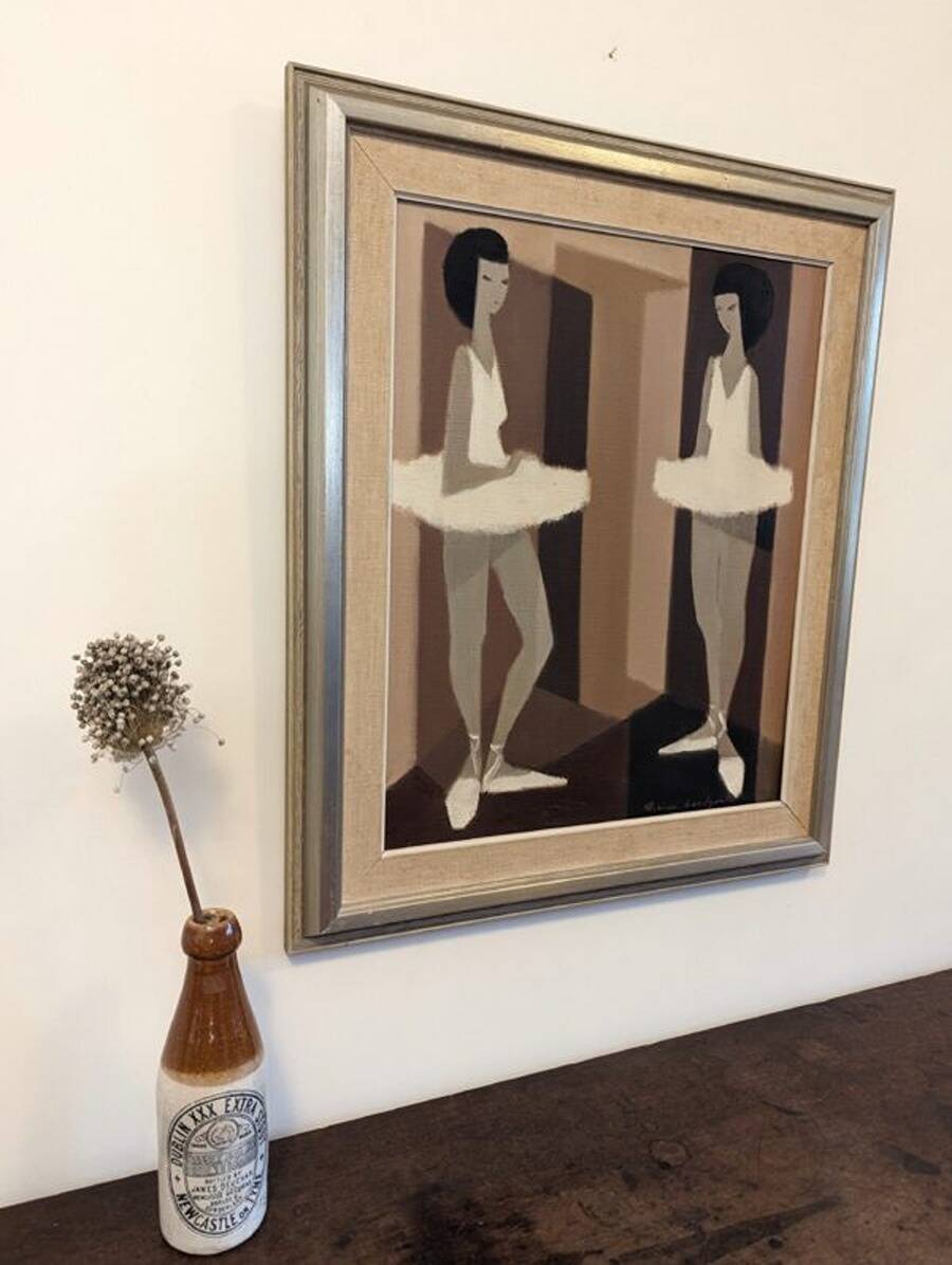 Mid-Century Modern Swedish "Modernist Ballerinas" Vintage Figurative Oil Painting by Fabian Lundqvis