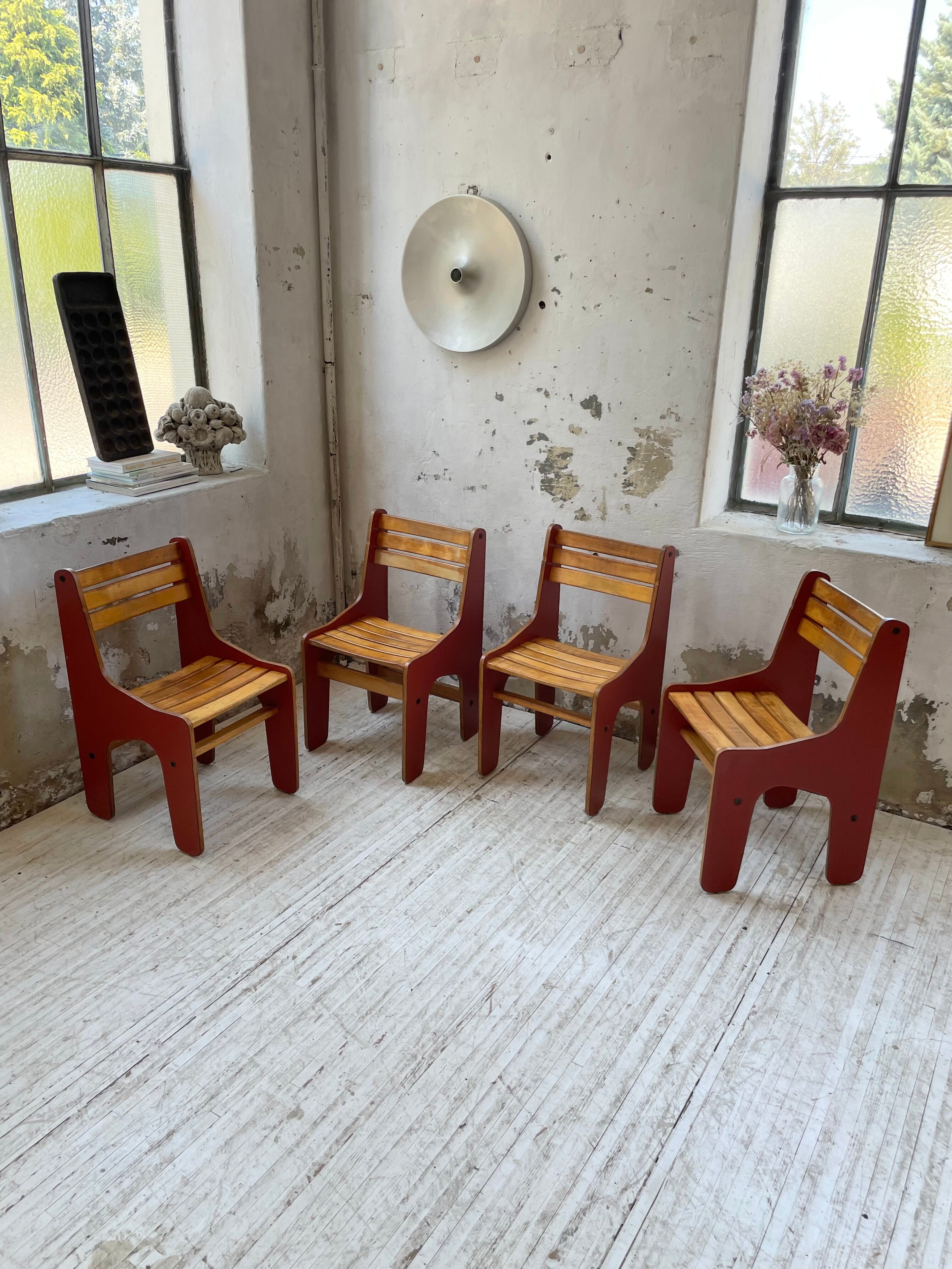 4 vintage Plywood chairs 80s
