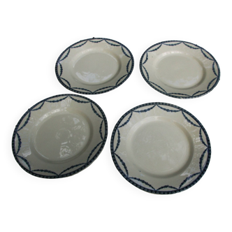 Lot 4 assiettes en faïence de Salins modèle Vincennes - Diam 21,5cm