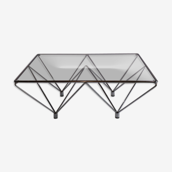 Table basse minimaliste en métal chromé et verre