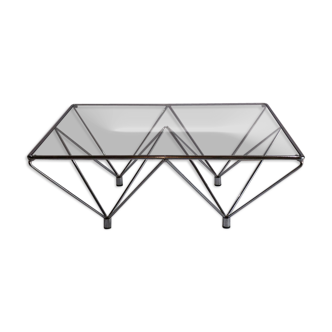 Minimalist coffee table in chrome metal and glass