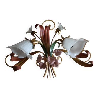 Applique Bouquet de Fleur en métal peint et abat jour tulipe en verre