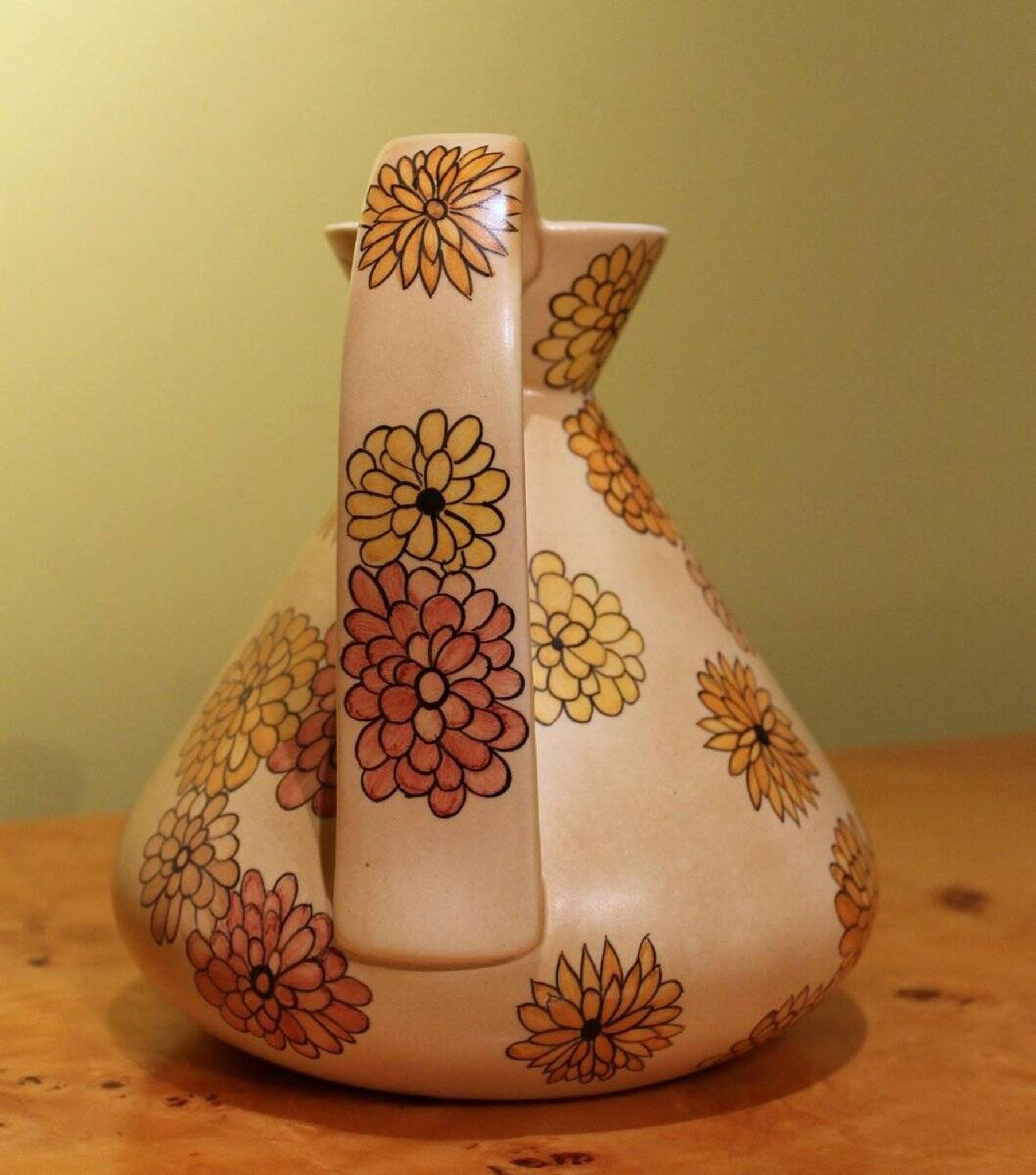 Italian Art Deco Ceramic Jug, Pitcher and Tray Set with Floral Patterns from Lenci, 1930s, Set of 3