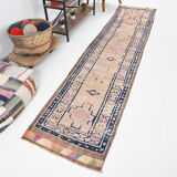 Pale orange & navy blue vintage runner rug 78x357cm