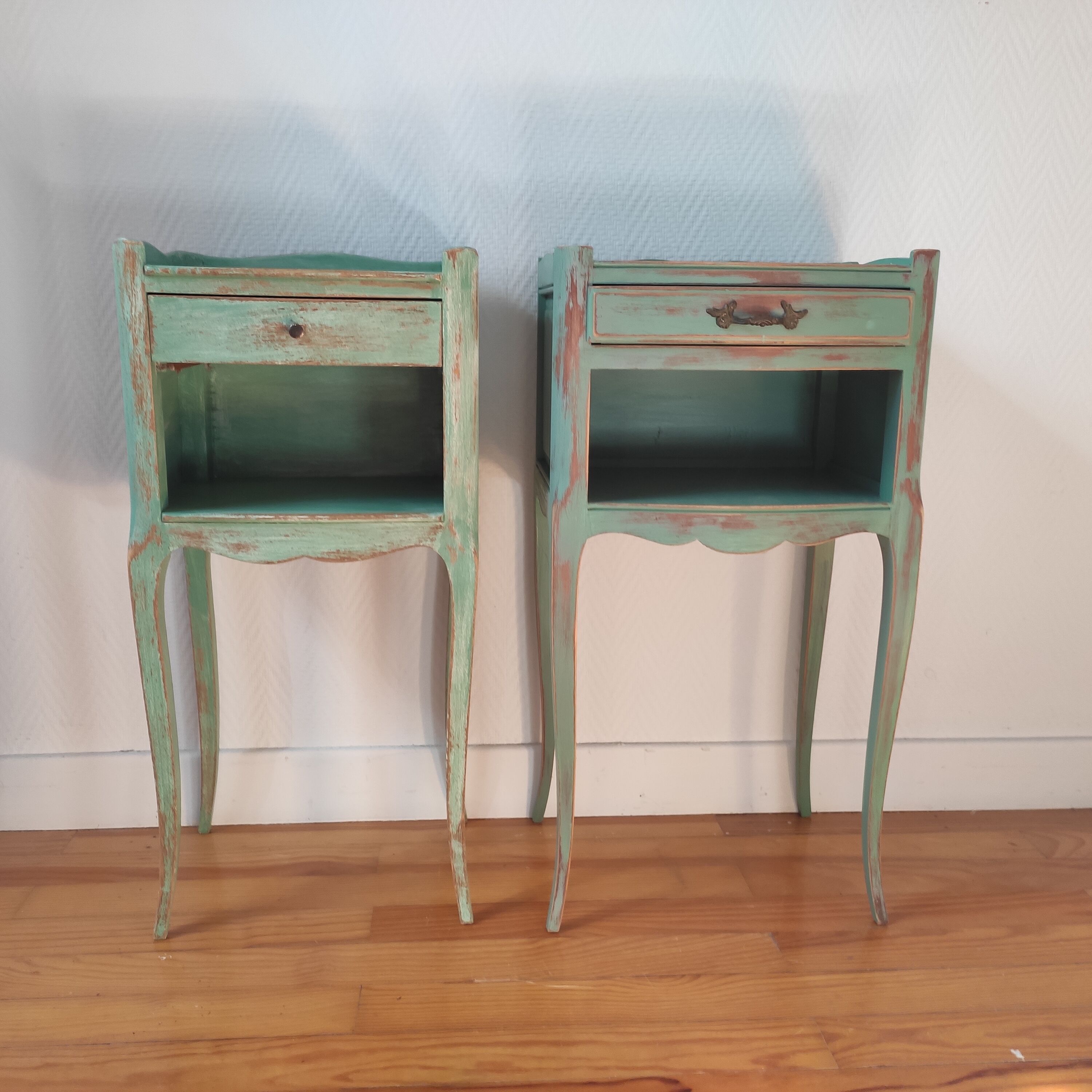 Pair of patinated bedside tables