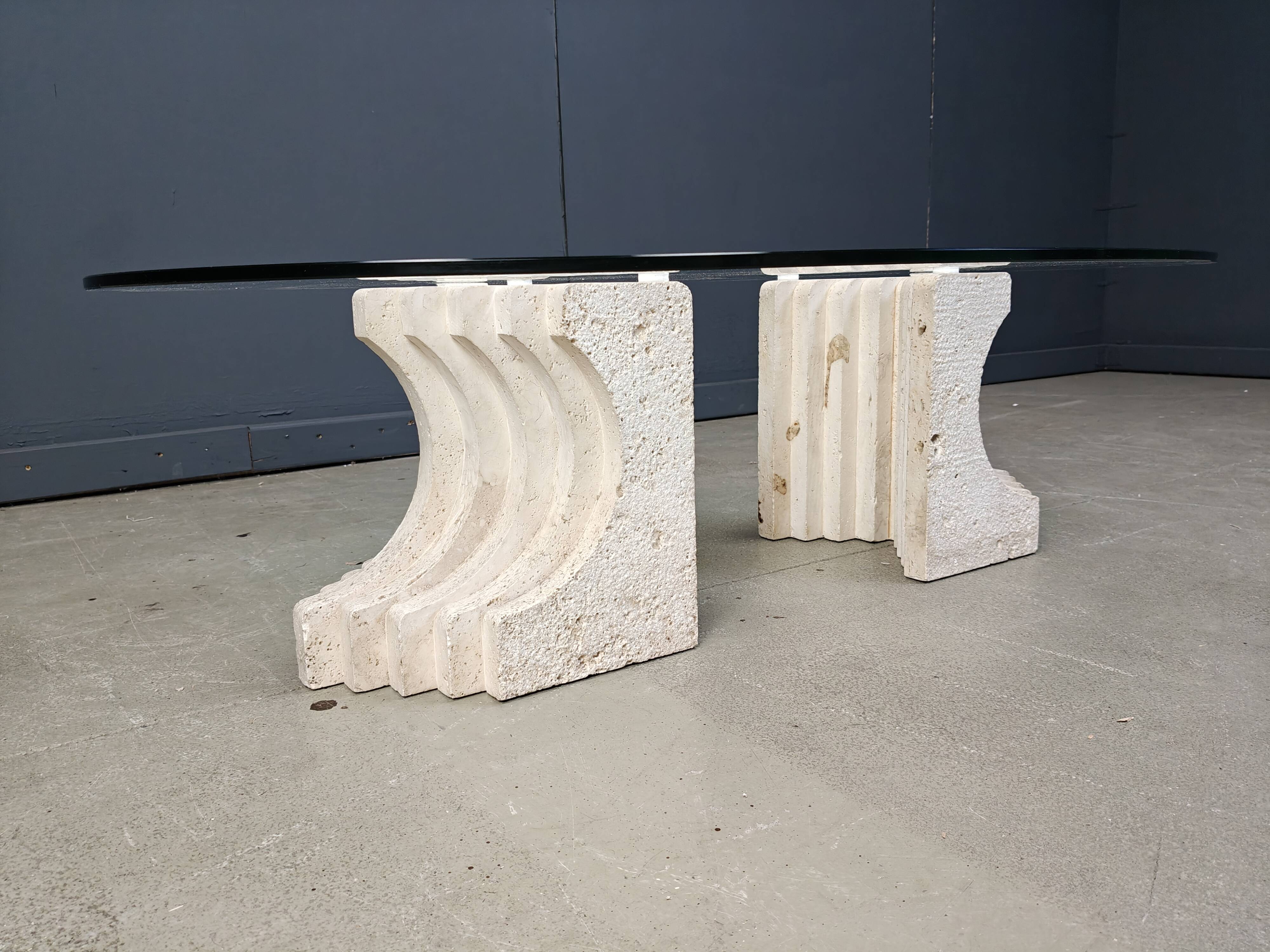 Vintage travertine coffee table Italy , 1970s