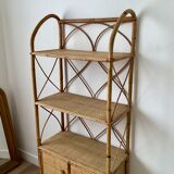 Bookcase shelf in braided wicker, bamboo and rattan
