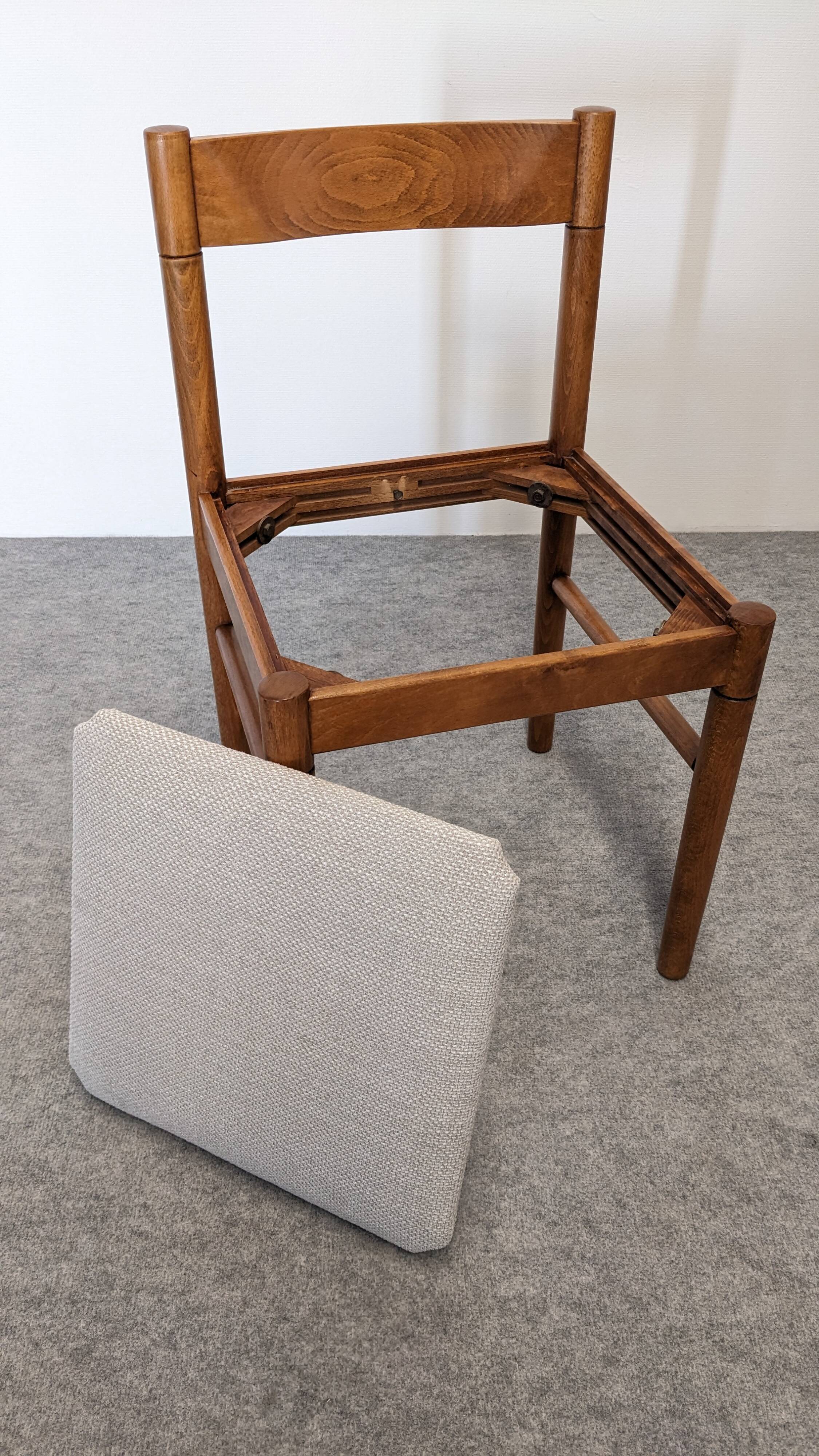 Set of 6 brutalist beech chairs, France circa 1970