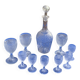 Elegant service consisting of a carafe, 3 wine glasses and 6 diamond pattern aperitif glasses