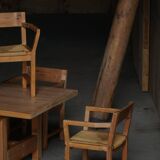 Set of 8 Danish dining chairs in pine and woven paper cord, Tage Poulsen, 1970s.