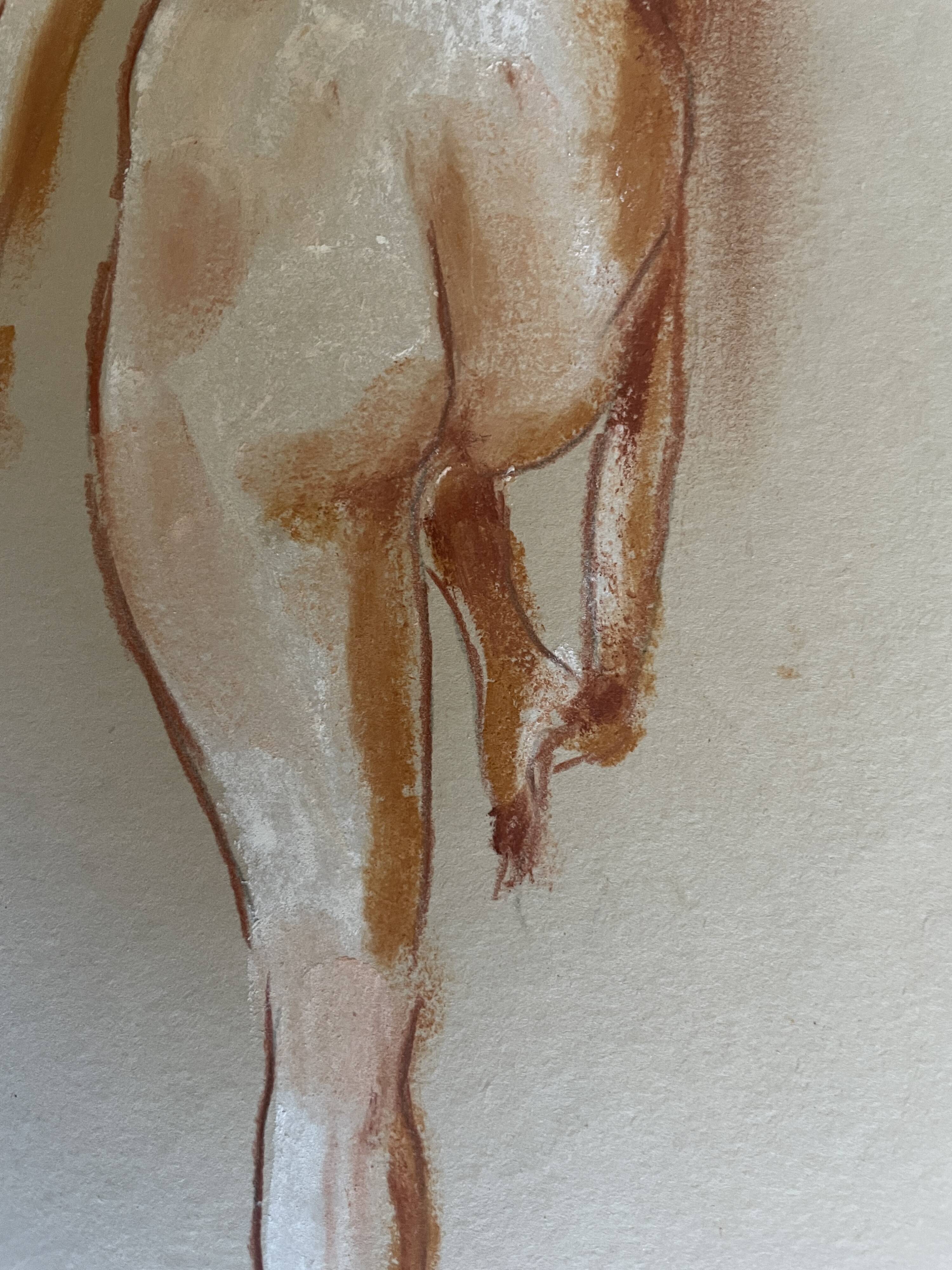 Signed pastel painting of a woman "light at the exit of the bath"