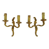 Old pair of double wall sconces in bronze.