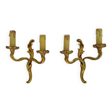Old pair of double wall sconces in bronze.