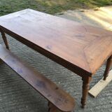 Antique farmhouse table in solid cherry wood with its 2 benches