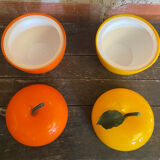Ice Buckets Apple + Lemon Plastic Orange Yellow 70’s Vintage