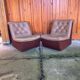 Pair of Mid-Century armchairs in brown leather and fabric, 1960s, Czech Republic.