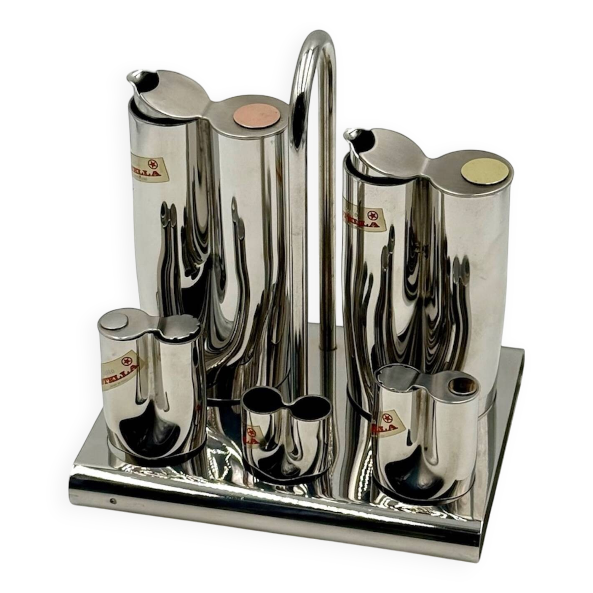 Mid Century Menage Set in Polished Stainless Steel from Stella, Made in Italy, 1970s