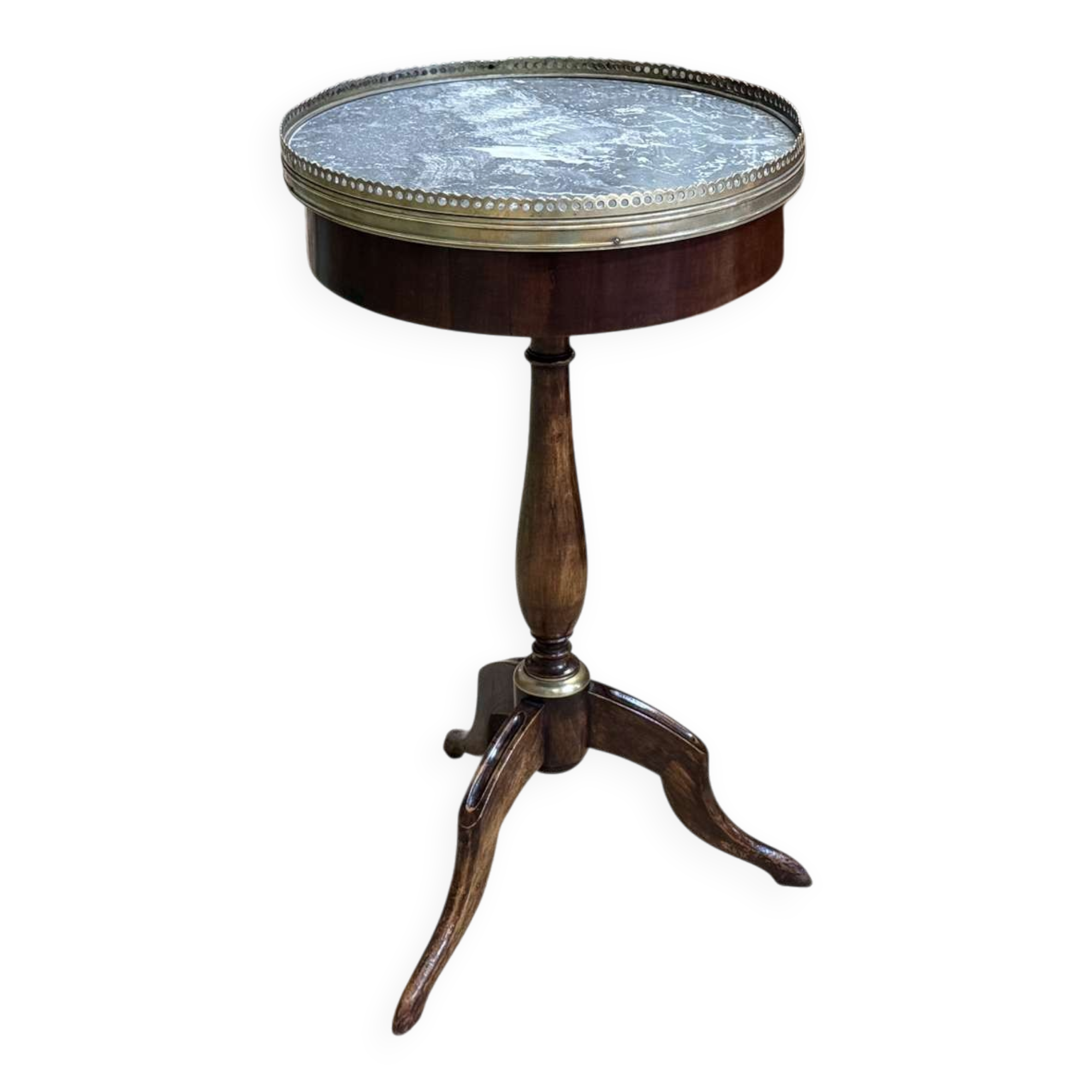 Mahogany gueridon with marble top from the 1950s.