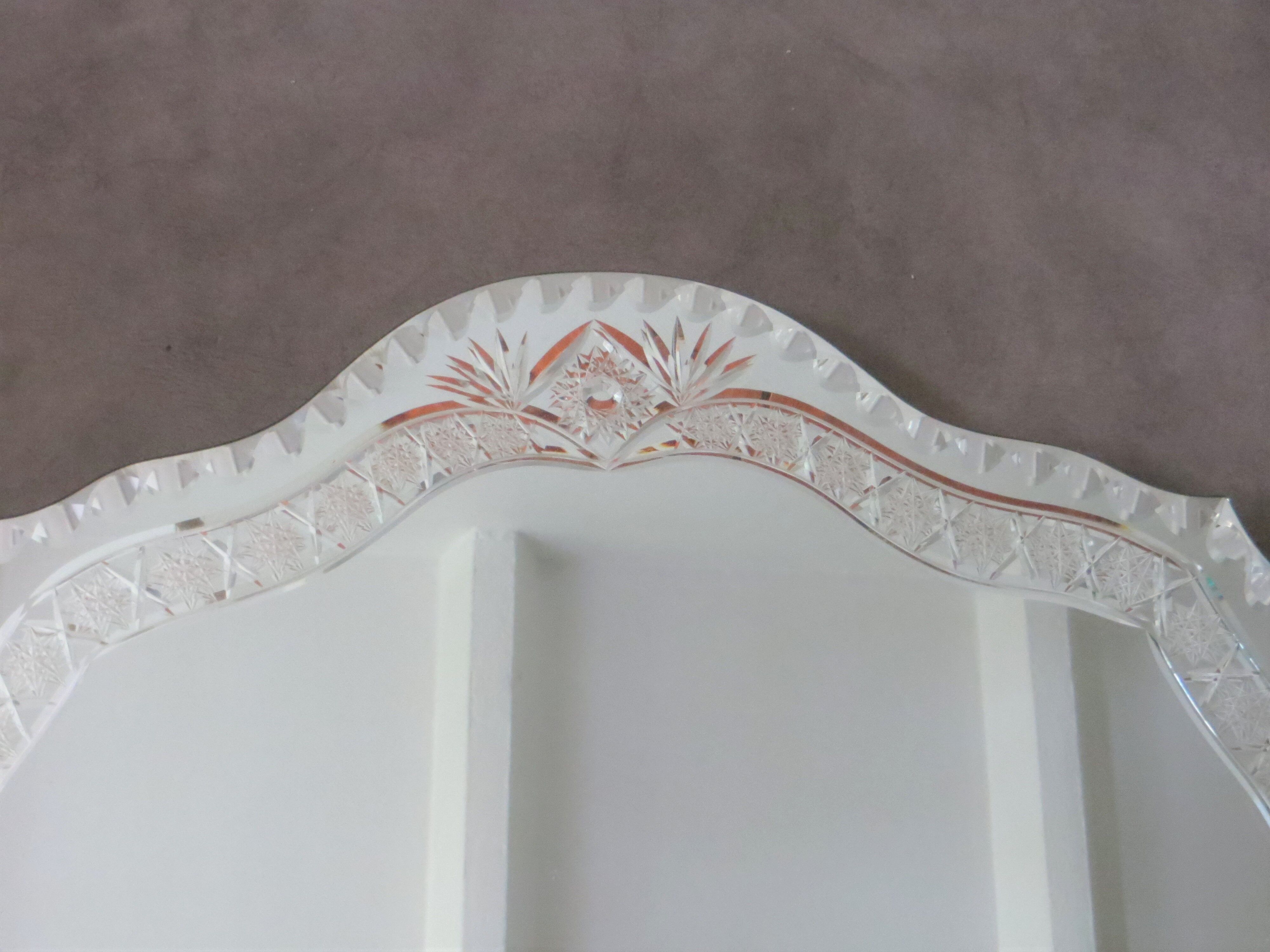 Antique mirror Art Deco beveled and engraved 72 x 53 cm