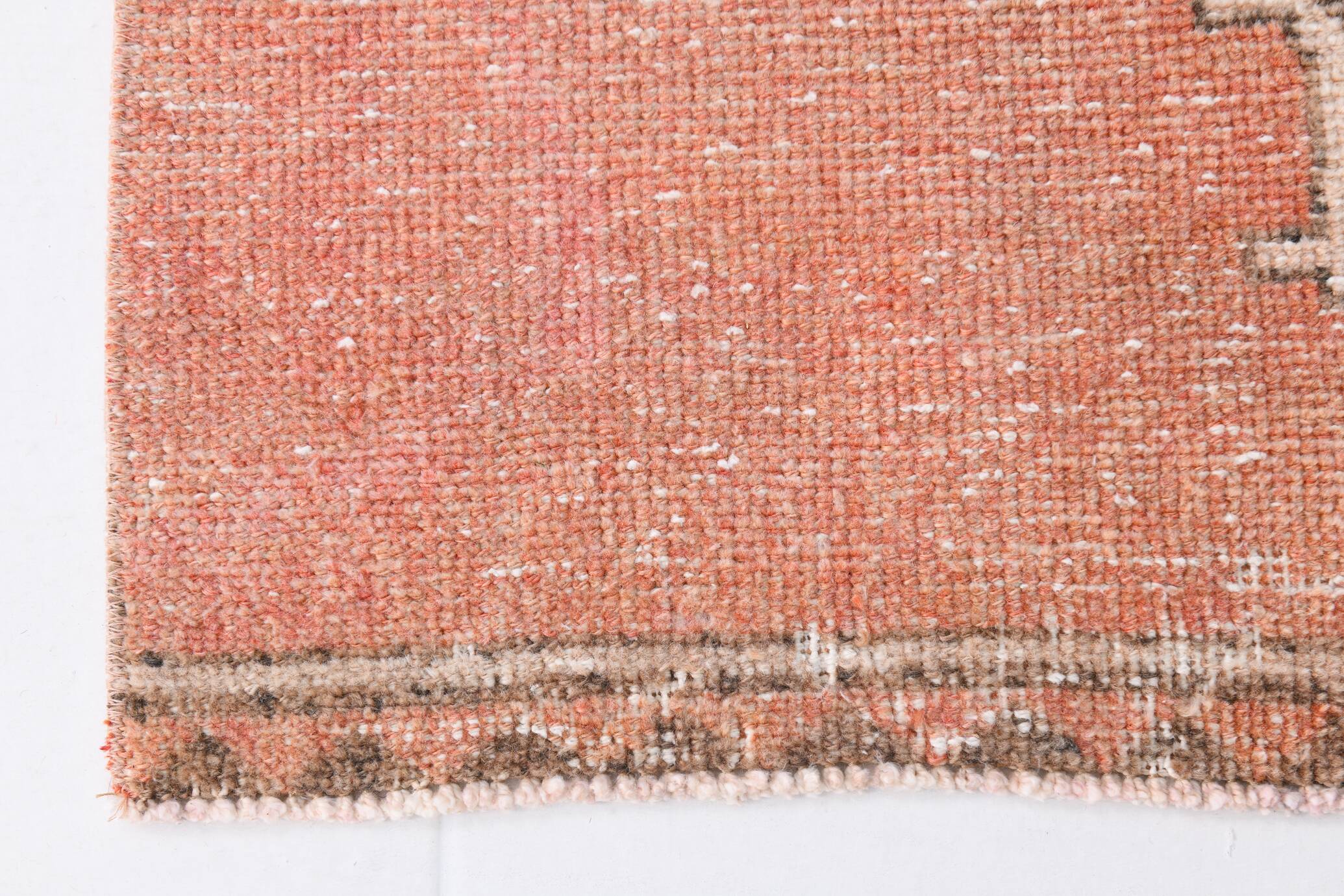 Turkish Salmon Brown Vintage Runner Rug, 91x362Cm