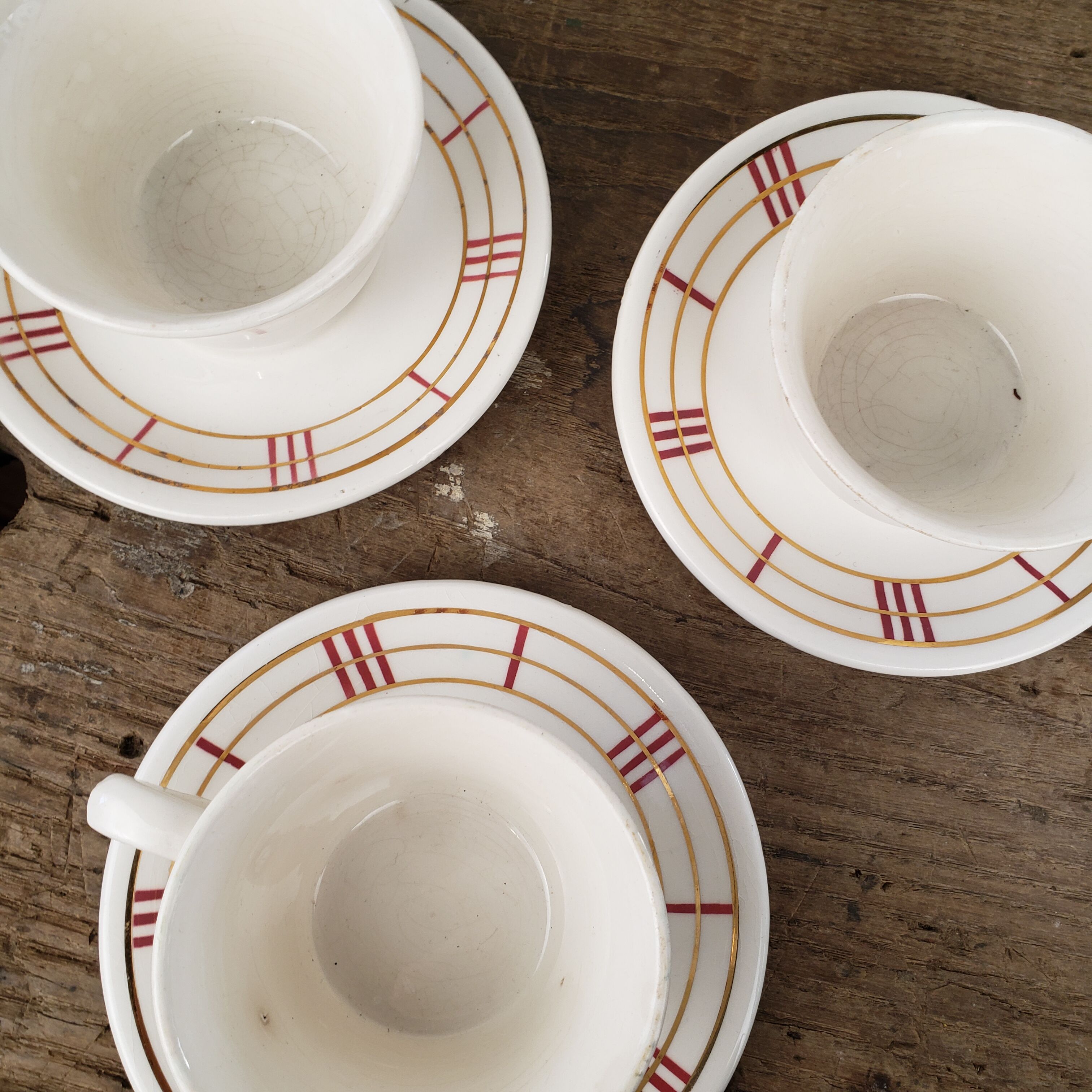 Cups and saucers x5 and sugar bowl - Moulin des Loups, model Richelieu