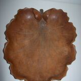 Carved wooden fruit cup with signed leaf shape