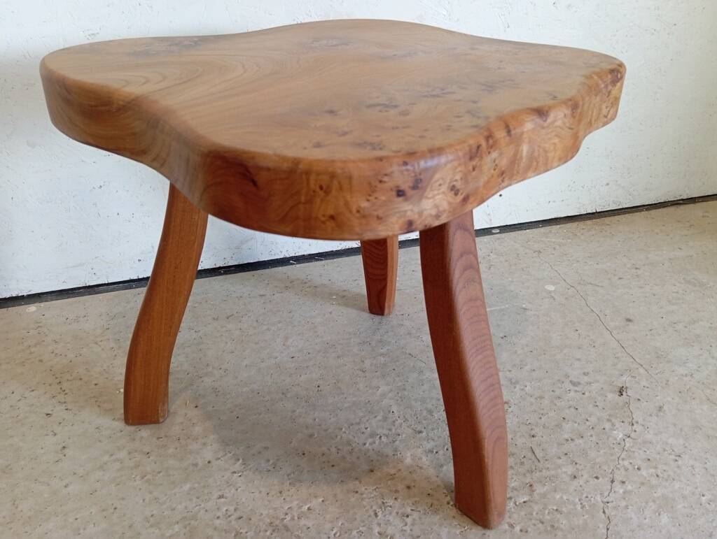Freeform elm burl tripod coffee table