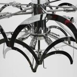 Large original 1960s large chrome metal and glass disc ceiling chandelier