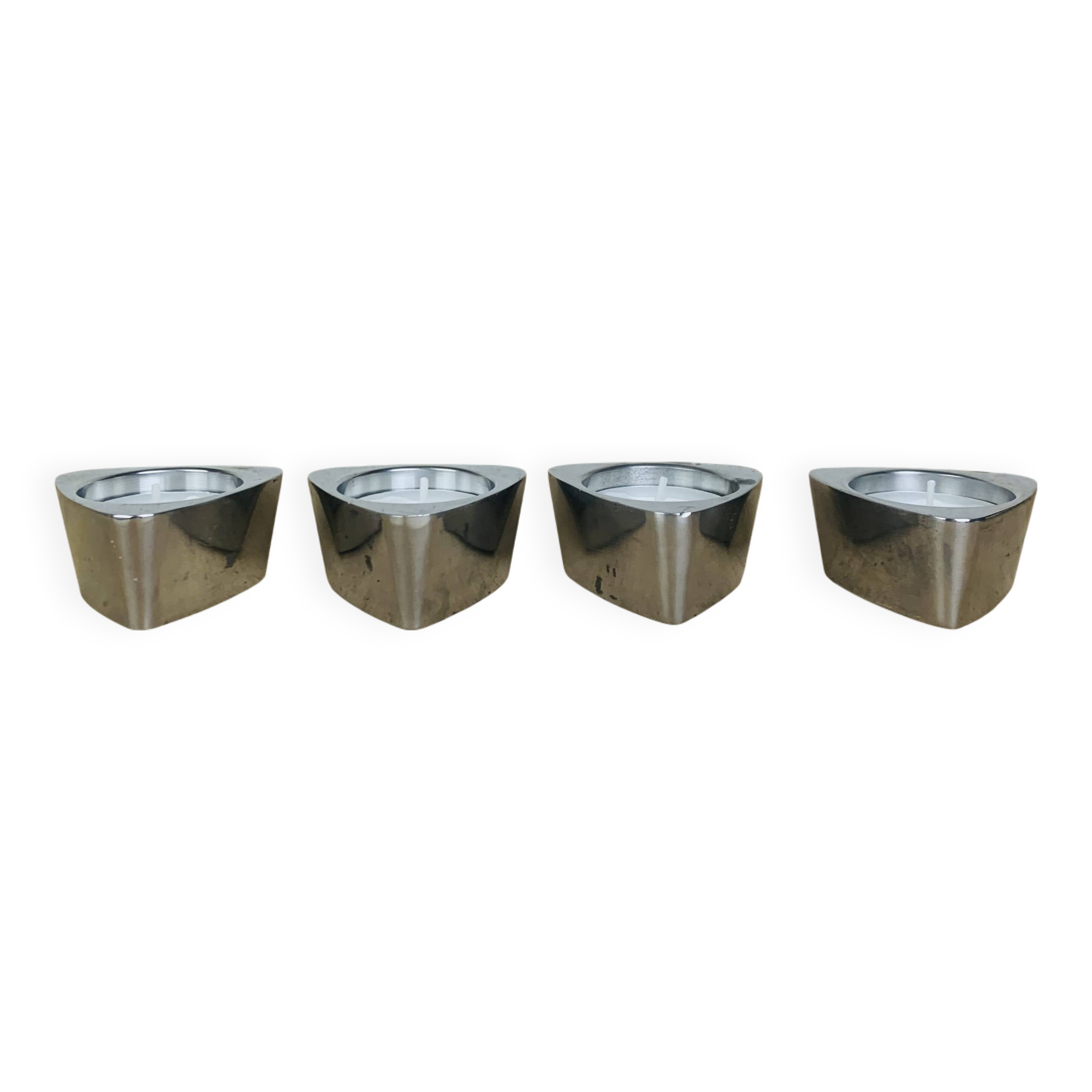 4 aluminum triangle candle holders, Ikea