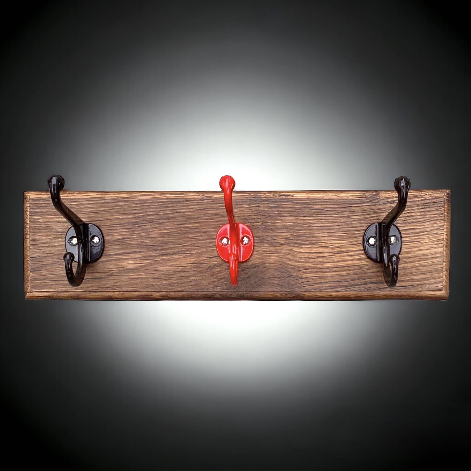 Vintage school coat rack in solid wood - 3 coat hooks in lacquered metal