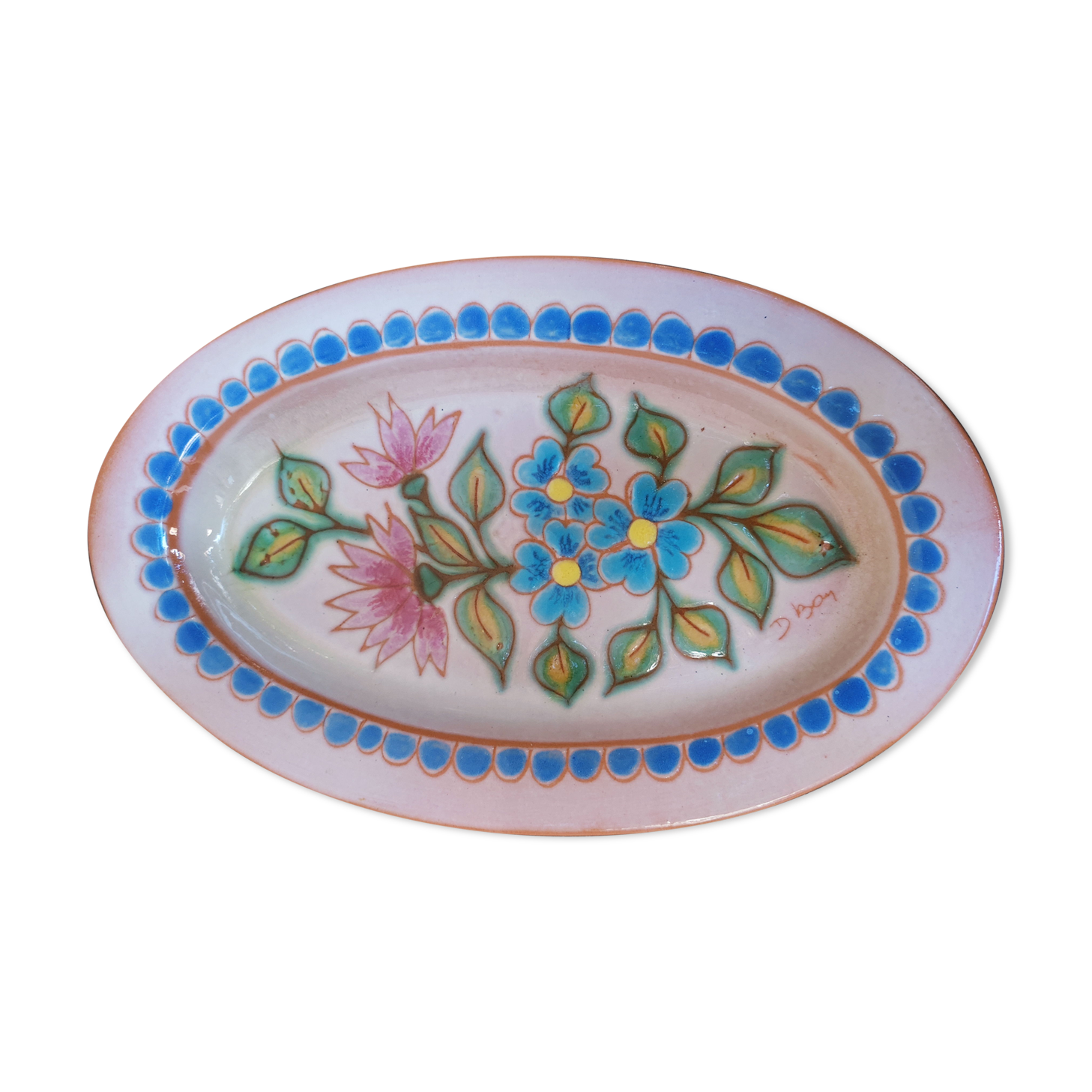 Oval ceramic dish Signed