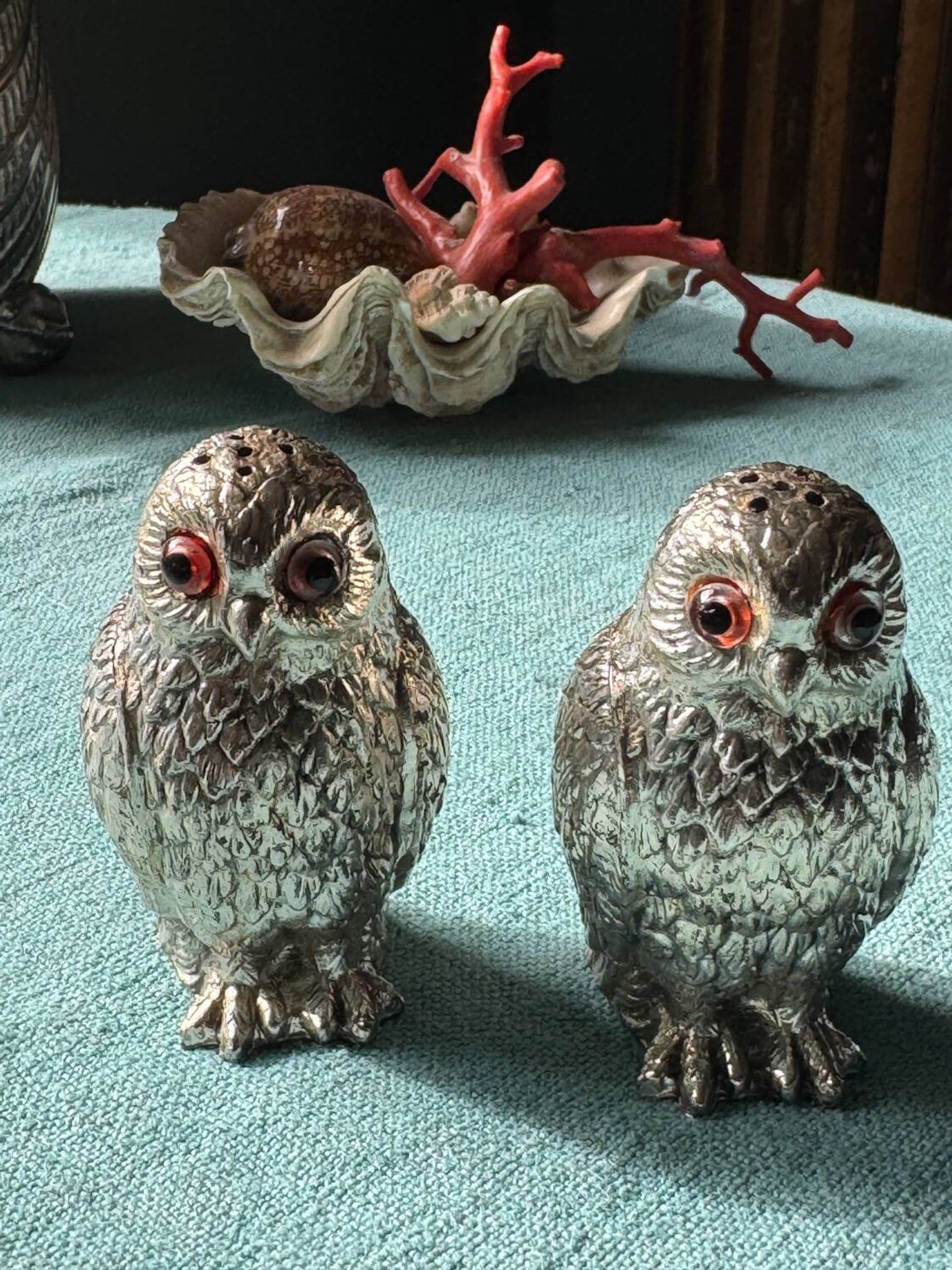 Vintage silver-plated owl-shaped salt and pepper shakers